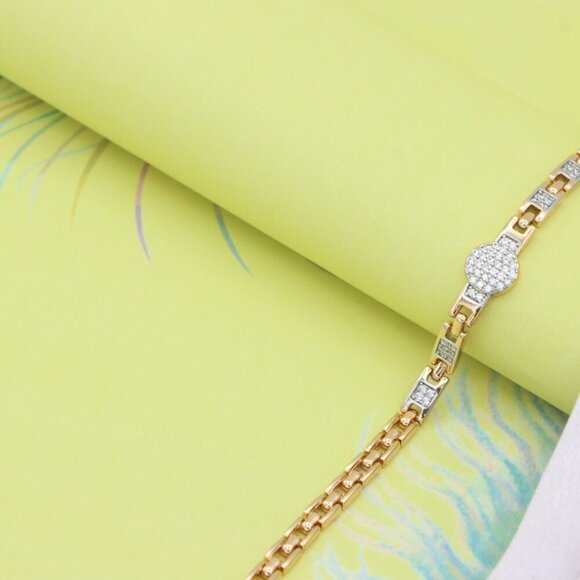 Elegant Rose Gold Bracelet with Pave Circle and Link Design, XPBL0653 - Picture 8 of 12